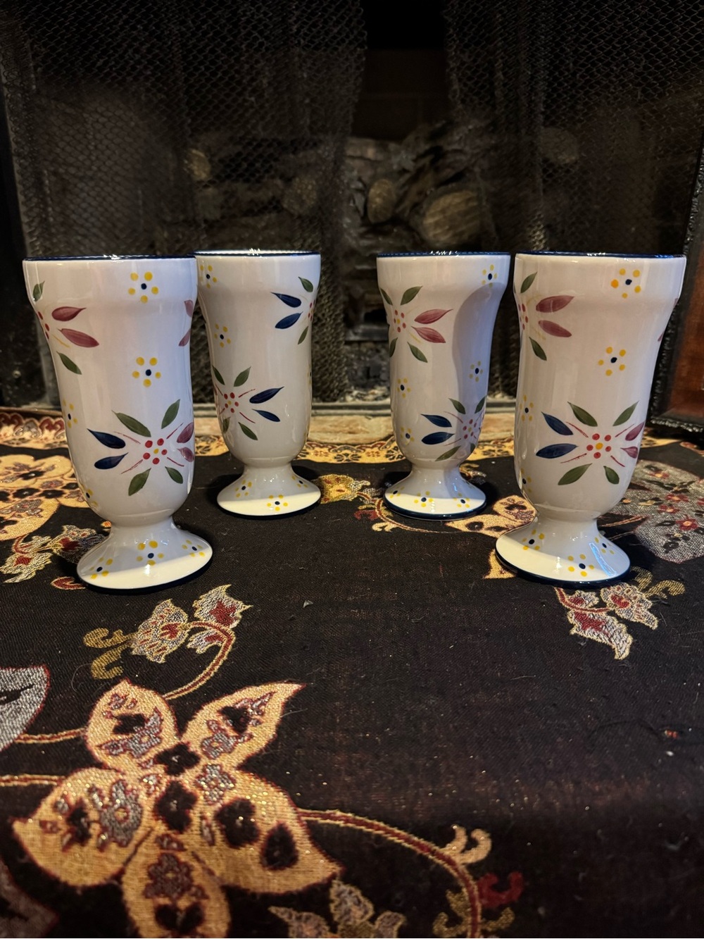 Temptations White Ceramic Pedestal Goblets with Multicolor Floral Accents